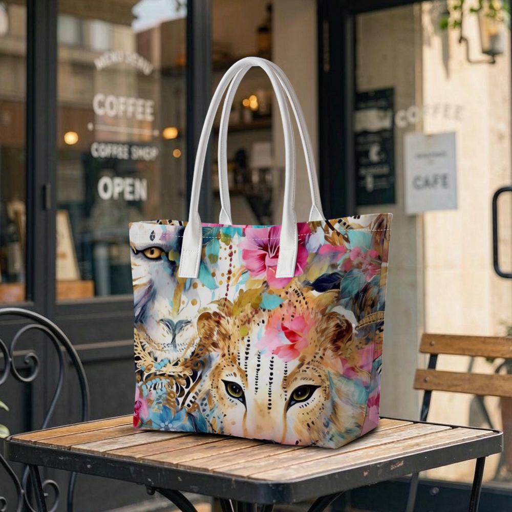 Vibrant Cheetah Print Tote Bag Fashion Casual Large Capacity Daily Outdoor Shoulder Shopping Bag
