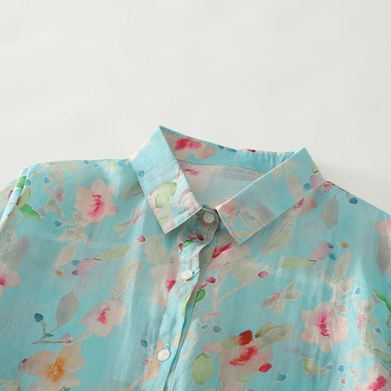 DIMANAF Новые женские топы больших размеров с цветочным принтом, рубашки, футболки, повседневная свободная блузка, осенний принт, хлопок, длинный рукав, на пуговицах