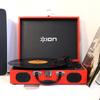 ION Audio Portable Record Case работает на виниловом проигрывателе красного цвета, тип, встроенный динамик, портативный, батареи, транспорт,
