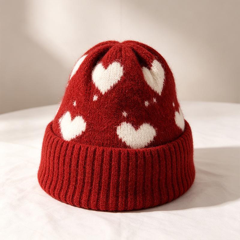 Korean Style Cute Heart Knit Hat Winter Warm Women S Beanie