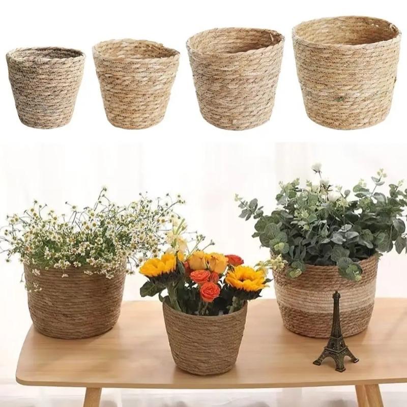 3 шт. Плетеные корзины для цветов из ротанга и соломы S/M/L Кашпо для сада, террасы, балкона Декор для дома