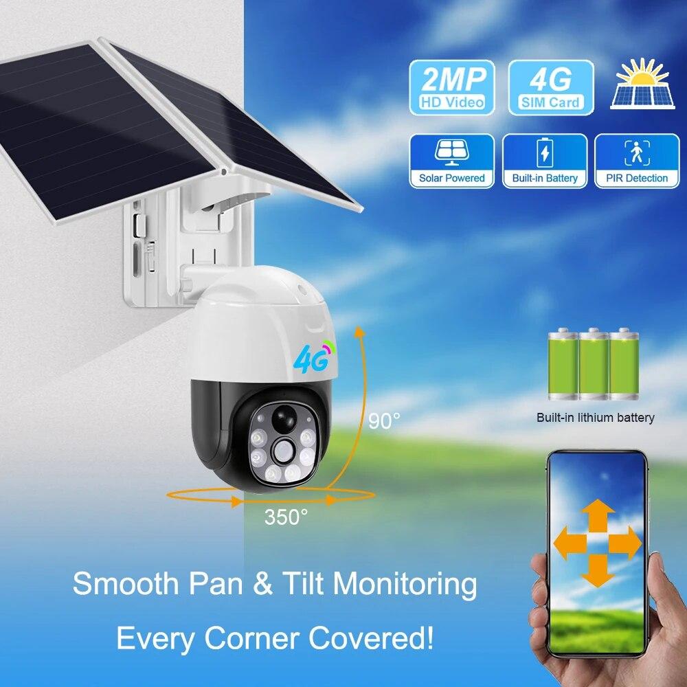 Солнечная камера, беспроводная Wi-Fi 4G, солнечная батарея, наружная охранная камера видеонаблюдения, умная домашняя PIR-камера видеонаблюдения
