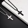 Stylish Stainless Steel Matte Cross Pendant Necklace With Zircon, Waterproof Christian Religious Faith Prayer Jewelry for Men