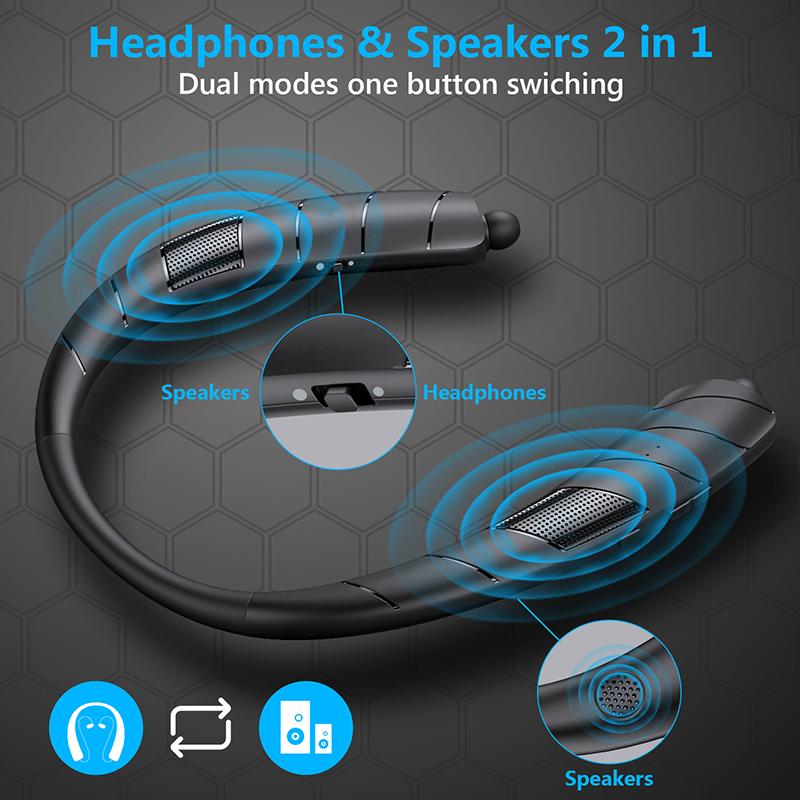 Bluetooth Neckband Headphone + Speaker 2 In 1 Large Capacity Subwoofer HiFi Super Bass With Telescoping Cable For Sport