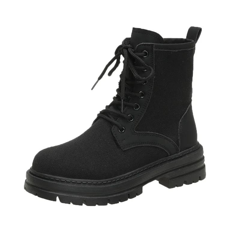 Fashion Shoes for Women 2024 Hot Sale Lace Up Women's Boots Autumn British Style Round Toe Solid Short Barrel Chunky Heels Fashion Boots