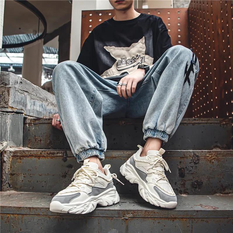 Мужская спортивная обувь 2024 года с дышащей сеткой, модная повседневная обувь на толстой подошве, модные мужские кроссовки для бега, мужские кроссовки