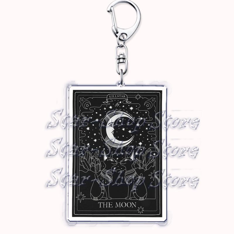 Popular Culture Halloween Tarot Card Keychains for Accessories Moon Luna Death Keyring Jewelry Fans Lovers Friends Reader Gifts