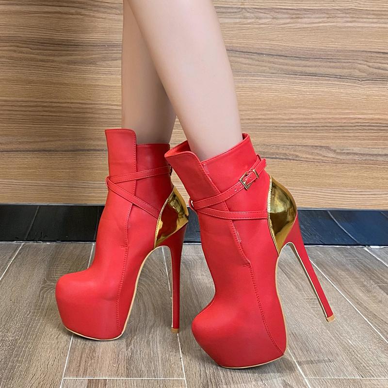 Autumn Winter Platform Boots Woman Belt Buckle Short Ankle Boots 16CM Stiletto High Heels Party Pole Dance Ladies Shoes