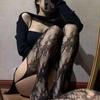 Классические Женские Лолита Ажурные Сетчатые Чулки с Вырезами Колготки с Низкой Талией Лолита Ретро Цветочные Ротанговые Черные Чулки