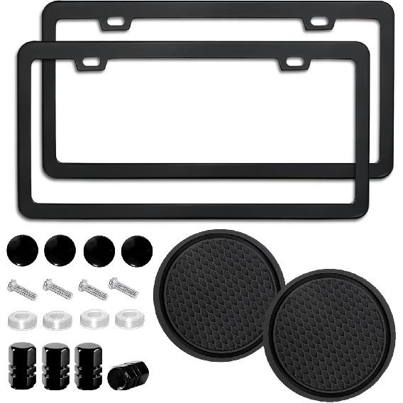 2 Pack License Plate Frame For Car Matte Metal Aluminum Rust-Proof License Plate Holder Cover Gloss Black Front Rear Number Tag Frame For Men Women