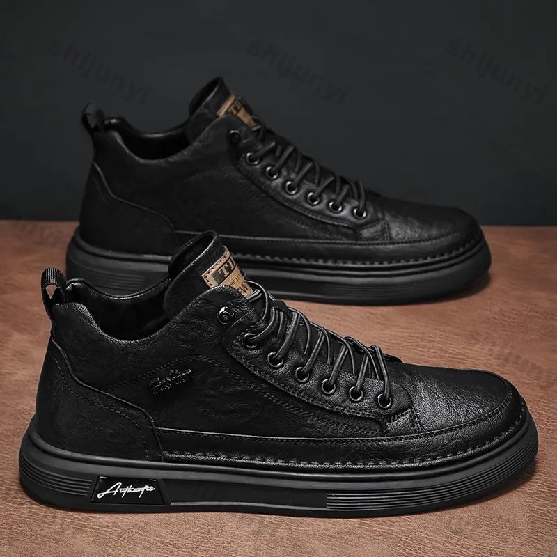 Модные мужские ботильоны, черные, из искусственной кожи, повседневные, нескользящие, весенняя мода, дышащие ботинки на платформе, удобные рабочие ботинки на платформе