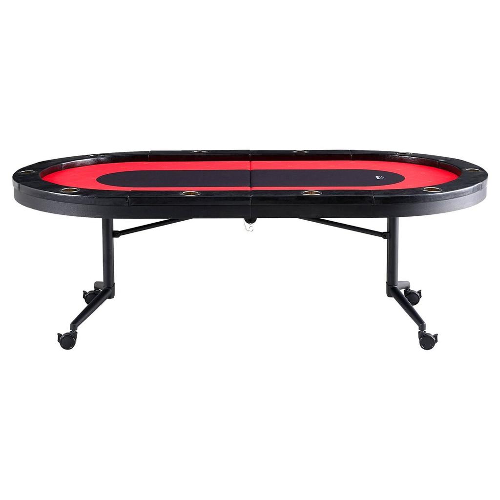 10 Player Foldable Poker Table, Blackjack Texas Holdem Poker Table with Padded Rails and Stainless Steel Cup Holders, Portable Folding Card Board Game