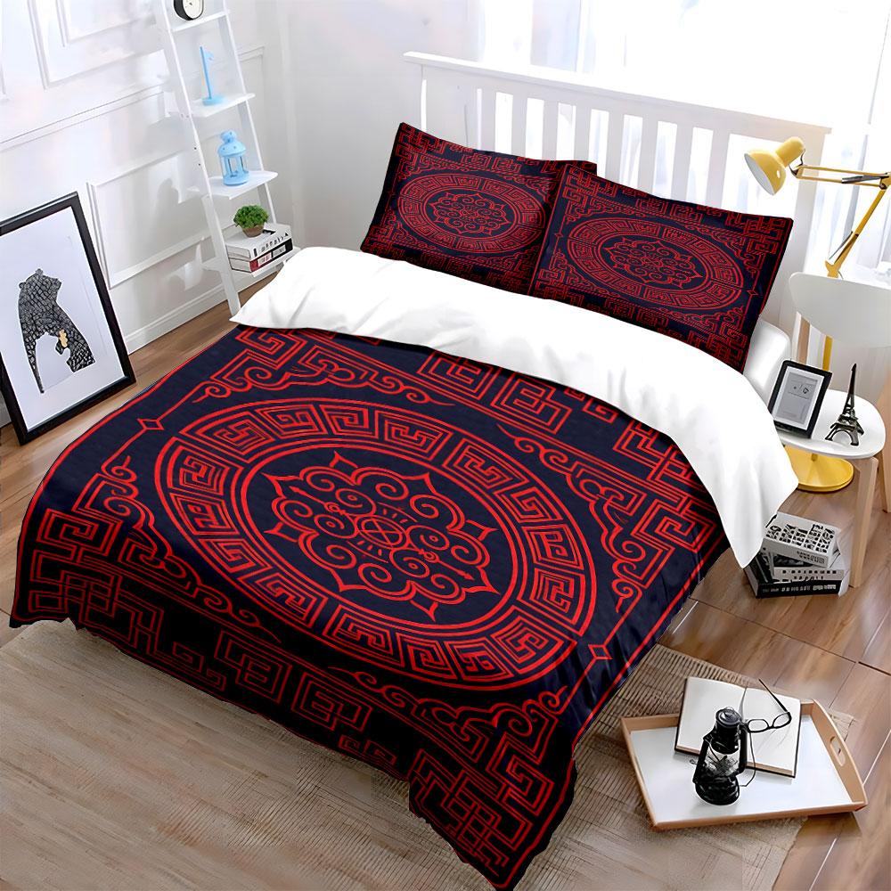 Circular geometric red patterns. Bedding sets Duvet cover sets Duvet covers Pillowcases(1 * Duvet Cover 2 * Pillowcases without duvet insert)