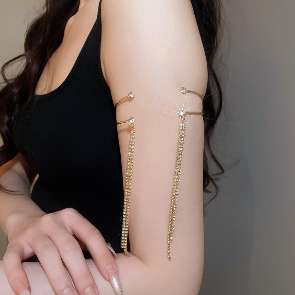 Tassel Upper Arm Cuff Rhinestone Fringe Armlet Adjust Bracelet Crystal Armband Summer