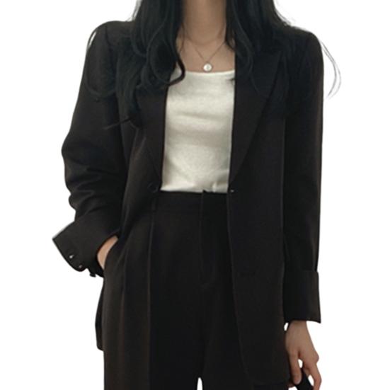 Женский весенне-осенний костюм, пальто с лацканами, длинными рукавами и карманами с клапанами, однотонный свободный крой, повседневный блейзер, рабочая одежда
