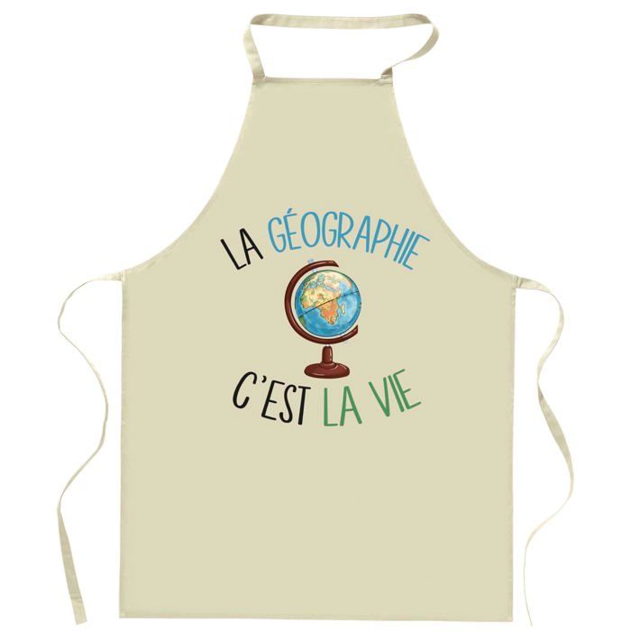 Tablier de cuisine - Géographie « C'est la vie » - Coton résistant - Impression France DTG - Liens ajustables