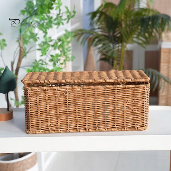 Коробка для укладки кабелей из ротанга, плетеная вручную корзина для органайзера шнуров с 2 слотами, скрытая коробка для шнуров питания большой емкости