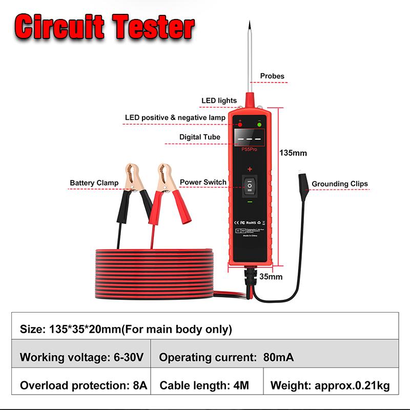 12/24V Power Circuit Probe Tester Car Tester Automotive Circuit Tester Diagnostic Tool Component Probe Pen Voltage/Resistant