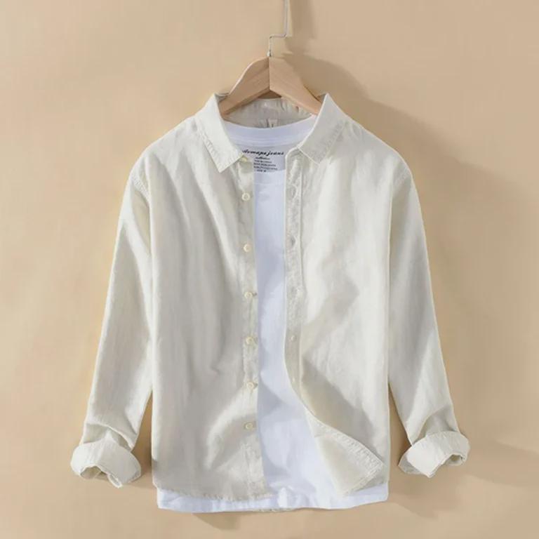 Men's Cotton and Linen Long-Sleeve Shirt - Casual, Breathable, Loose Fit