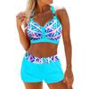 5XL New European and American Multi-color Striped Printed Bikini Large Size Suspender Flat Angle High Waist Split Swimsuit