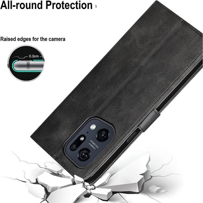 Coque de Protection - E.F.CONNECTION - pour OPPO Find X5 Pro - effet cuir - 2 verres trempés
