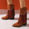 Трендовые ботильоны челси на высоком каблуке с бахромой, зимние ботинки на толстой подошве из замши для женщин, новая гладиаторская повседневная обувь 2025, туфли-лодочки, женские ботинки