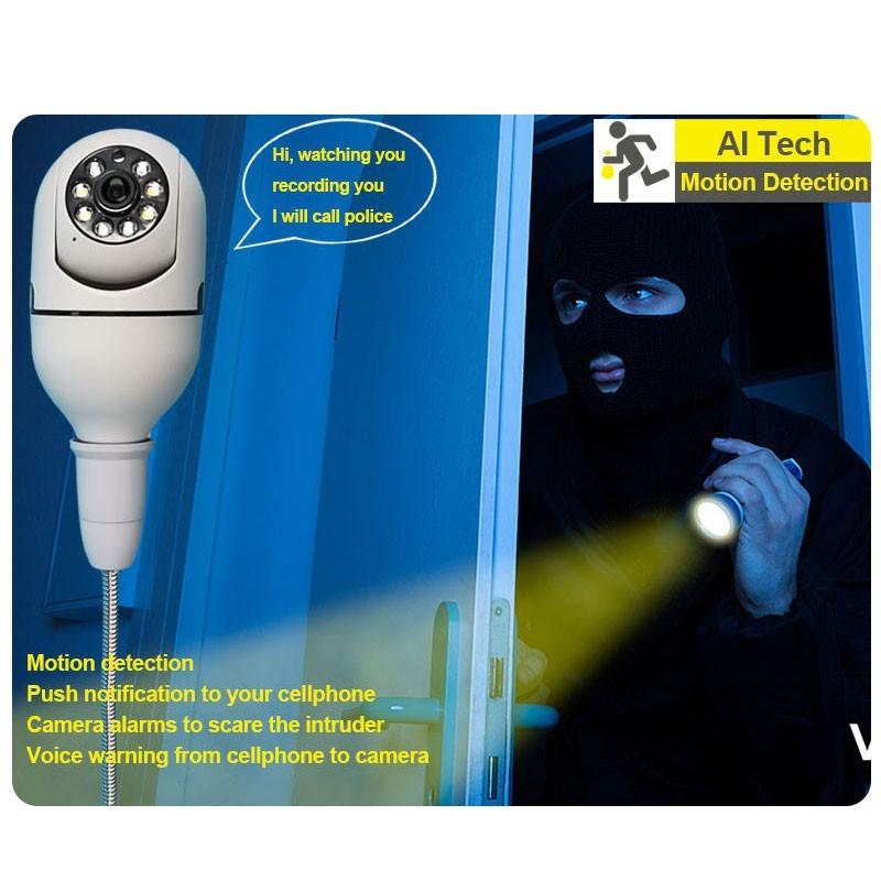 1080P 200W E27 2,4 ГГц и 5 ГГц Wi-Fi IP-камера Открытый 4X цифровой зум AI Обнаружение человека Беспроводная камера Камера видеонаблюдения