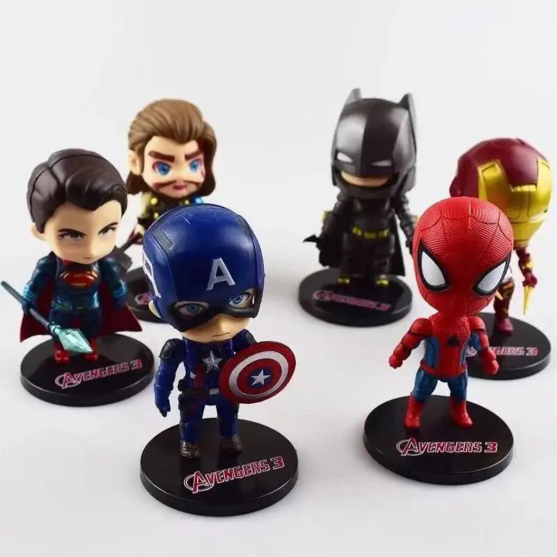6pcs/set Marvel Avengers Black Panther Thanos Ironman Spiderman Captain American Hulk Figure Model Toys Birthday Gift