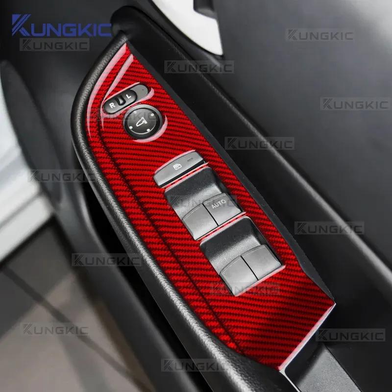 Real Soft Carbon Fiber For Honda Jazz Fit 2021 2022 2023 2024 2025 RHD Car Front Door window Lift Frame Interior Accessories.