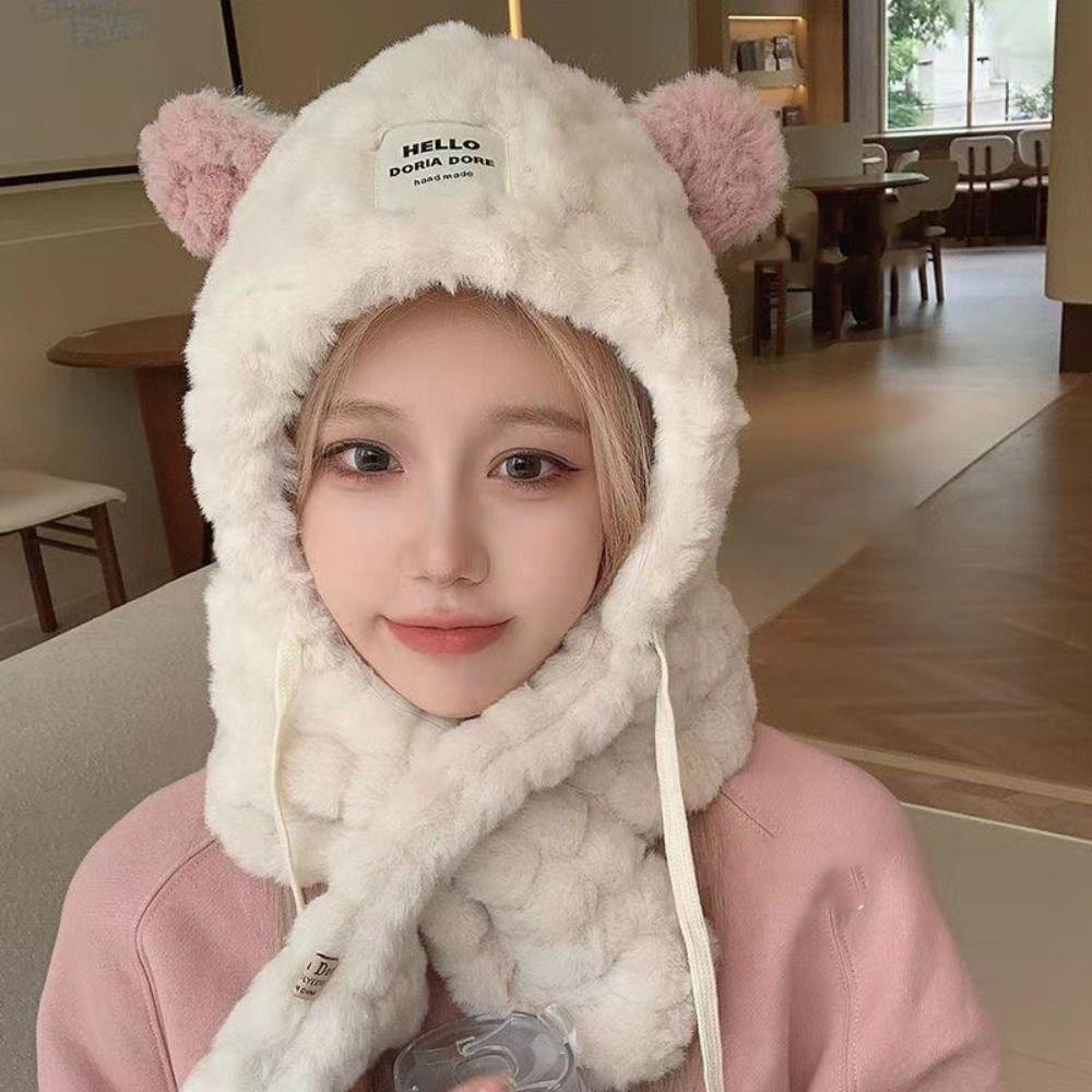 Thickened Ear Protection Cap Plush Balaclava Hat Fashion Bear Ears Beanies Hat Female/Girls
