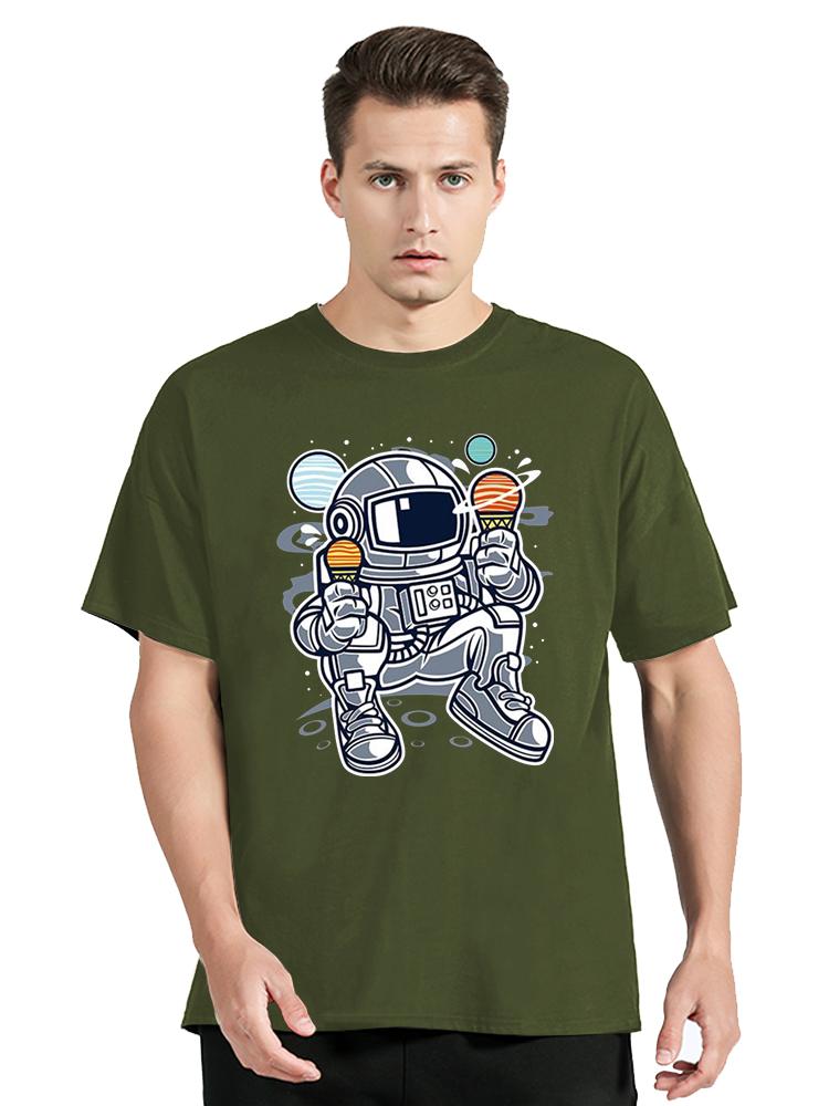 Astronaut Space Ice Cream Print Tshirt Summer Cotton Vintage Clothes Unisex Oversized Hip Hop Loose O Neck Streetwear Tops Tees