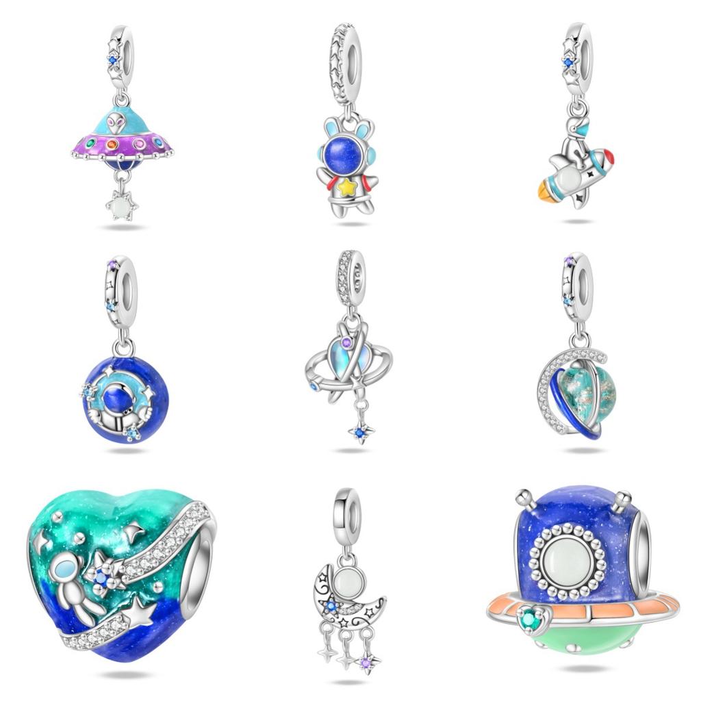 Luminous Astronaut Moon Planet Pendant Beads Diy Jewelry Accessories Bracelet Plated Style