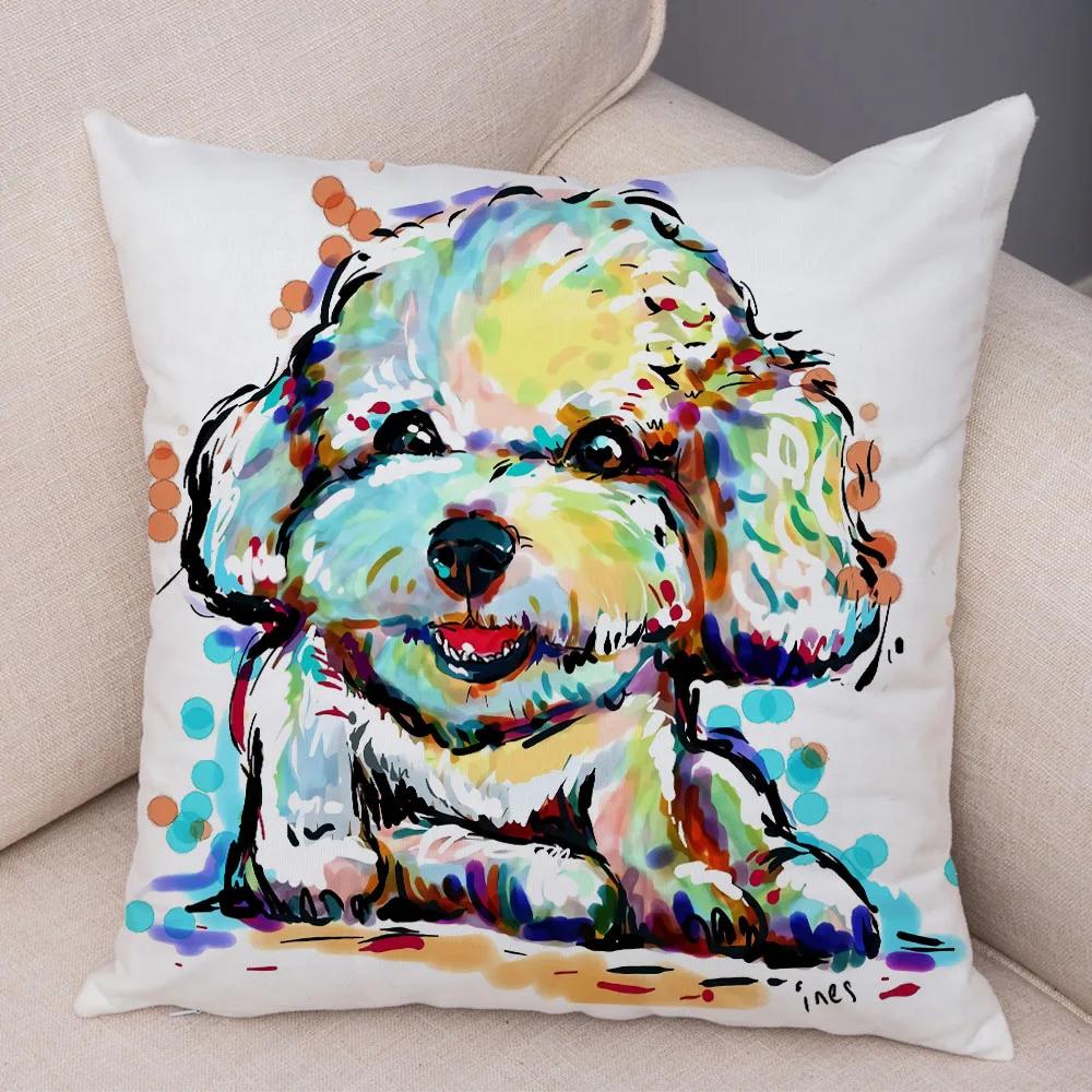 Style Cute Watercolor Pet Dog Pillow Case Decor Cartoon Animal Pillowcase Soft Plush Cushion Cover for Car Sofa Home xcm