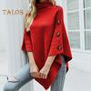 Women Sweater Tops High Collar Solid Color Cape Style Sweater Coat Button Decoration Loose Fit Casual Commuting Knitting Top