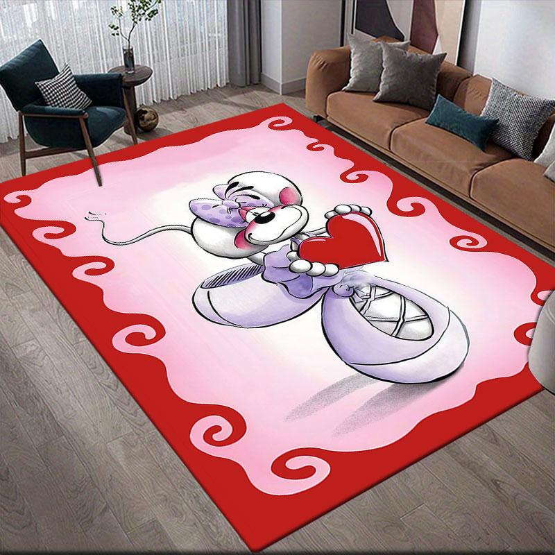 Diddl Cartoon Flannel Printed Carpet, Home Sofa Decoration for Living Room & Bedroom, Non‑Slip Play Flannel Floor Mat for Game Room