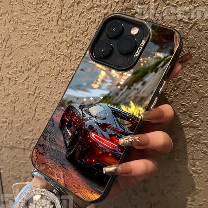 Модный блестящий чехол для телефона с автомобильным принтом для iPhone 16 16E 15 14 13 12 11 Pro Max XR X XS 7 8 Plus Задняя крышка из материала IMD