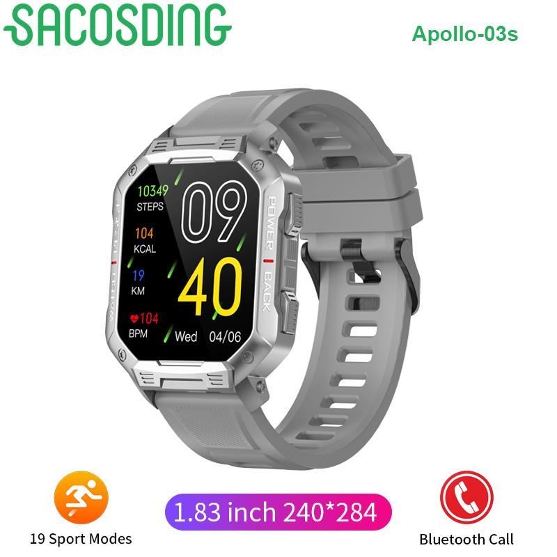 SACOSDING Apollo-03s Мужские умные часы с сенсорным экраном и Bluetooth-вызовом, 410 мАч, большой аккумулятор, пульсометр, Reloj, уличный браслет, водонепроницаемый