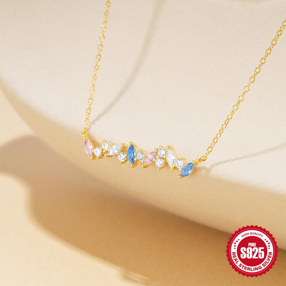 Стильное и простое ожерелье-ключица из стерлингового серебра 925 пробы с инкрустированными бриллиантами в виде конского глаза для ежедневного ношения