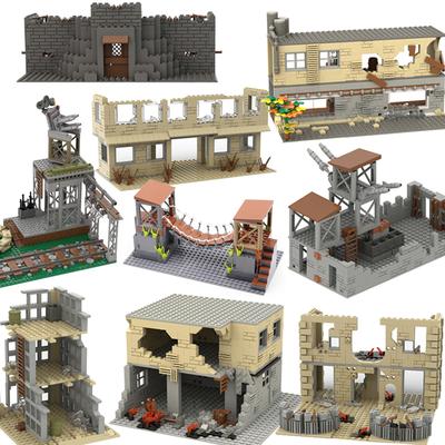 Военный Поле Боя Сцена Строительные Блоки MOC База Вал Блокгауз Армейский Солдат Руины Кирпичная Игрушка
