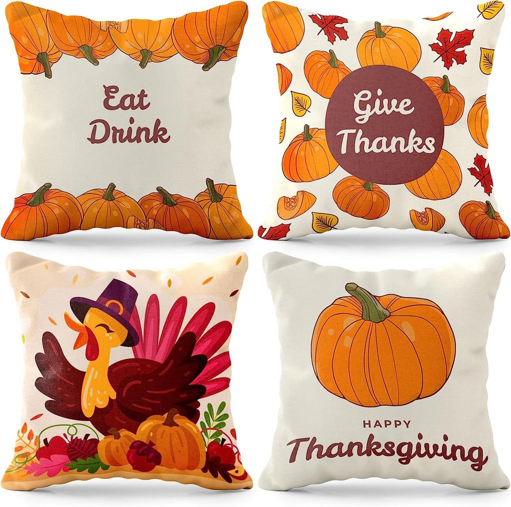 European and American Thanksgiving Decorative Pillow Cover Fashion Cartoon Autumn Harvest Pumpkin Letter Sunflower Print Pillow Pillow Cover