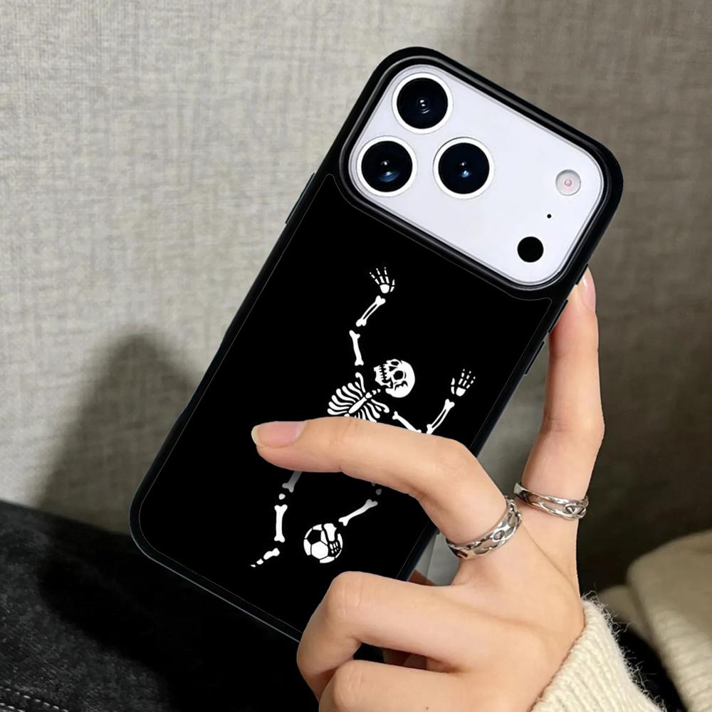 Чехол Case для iPhone 17 Air 16 Pro Max 15 Plus 11 13 Mini 14 12 Задняя крышка телефона Огонь Футбол Скелет Футбольный мяч