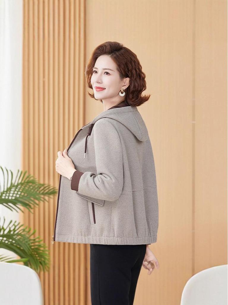 Trendy Autumn Hooded Jacket for Middle-Aged and Elderly Women