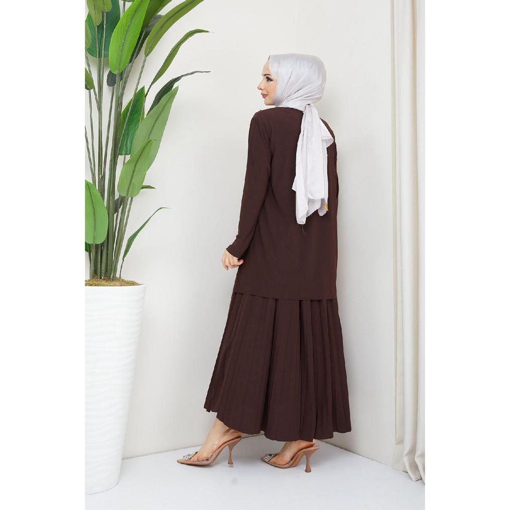 Women's Black Sandy Front Stone Embroidered Blouse Skirt Pleated Double Hijab Skirt Set