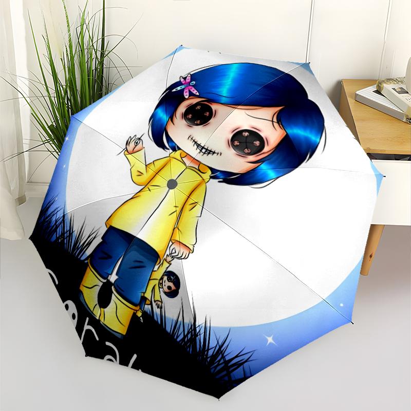 Coraline Print Automatic Umbrella, 8 Rib Iron Frame, Plastic Handle, Suitable for Outdoor Travel &Daily , Ideal Gift