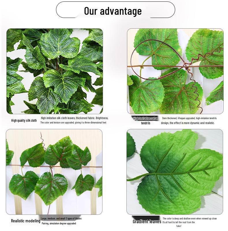 Зеленая искусственная виноградная лоза для декора стен в помещении и на балконе
