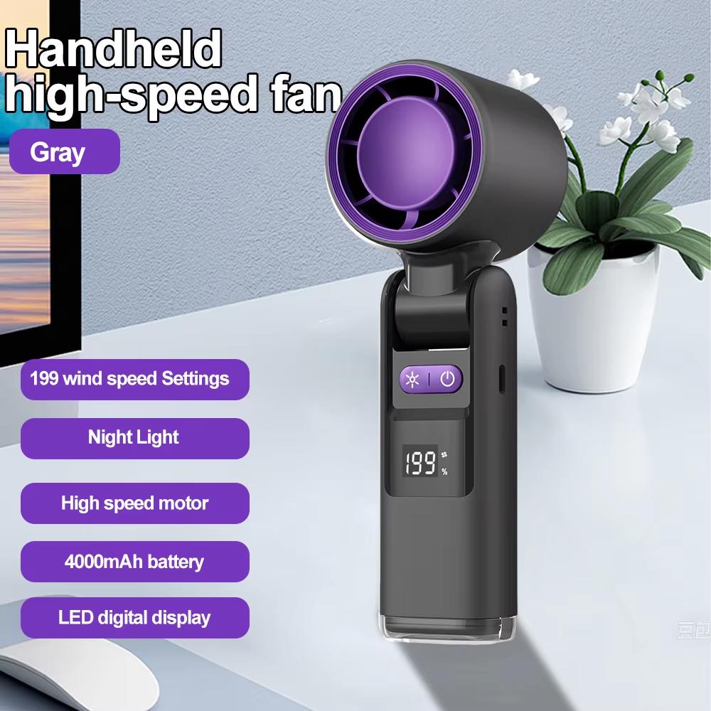 Handheld Portable Cooling Fan 199-Speed LED Ice Folding Folding Neck Fan 4000mAh Ultra Long Life Suitable For Camping And Hiking