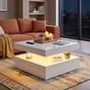 LED Coffee Table with Storage, 2-Tier Modern Centre Table with Open Shelf and Remote for Living Room, High Gloss White