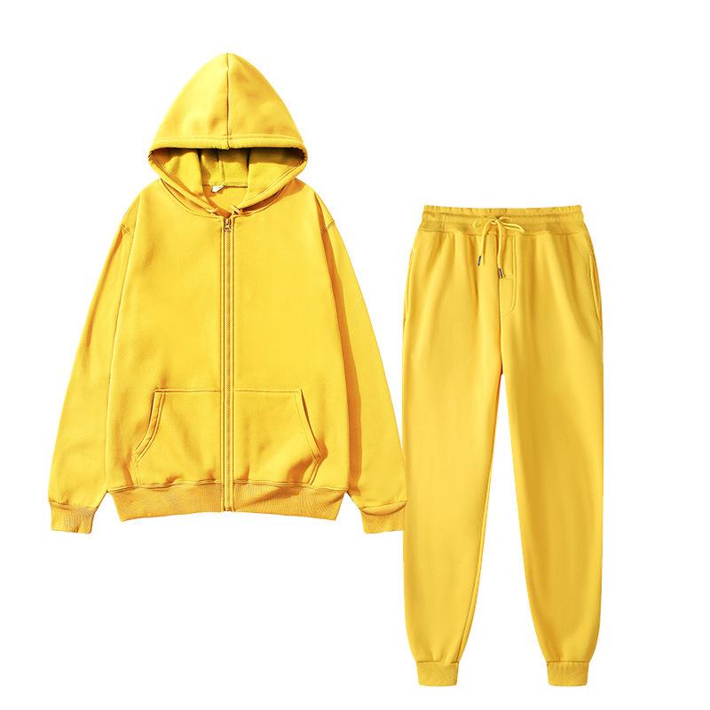 Мужской однотонный спортивный костюм: Модный кардиган с капюшоном + спортивные штаны, теплый для осени/зимы