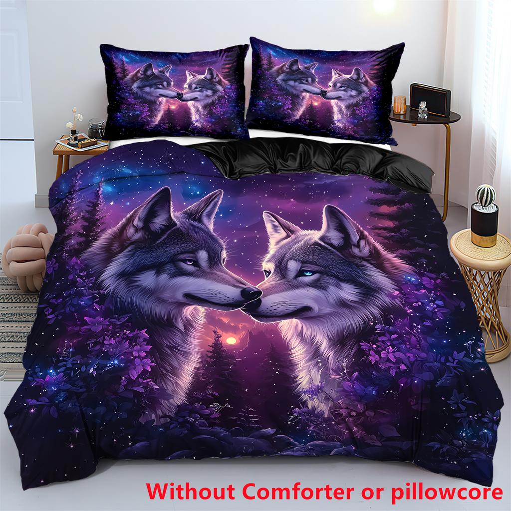 Quilt Cover 3D Printed Cartoon Anime Wolf Duvet Comforter  Polyester Soft And Comfortable Night Sky Bedding Sheets Sets