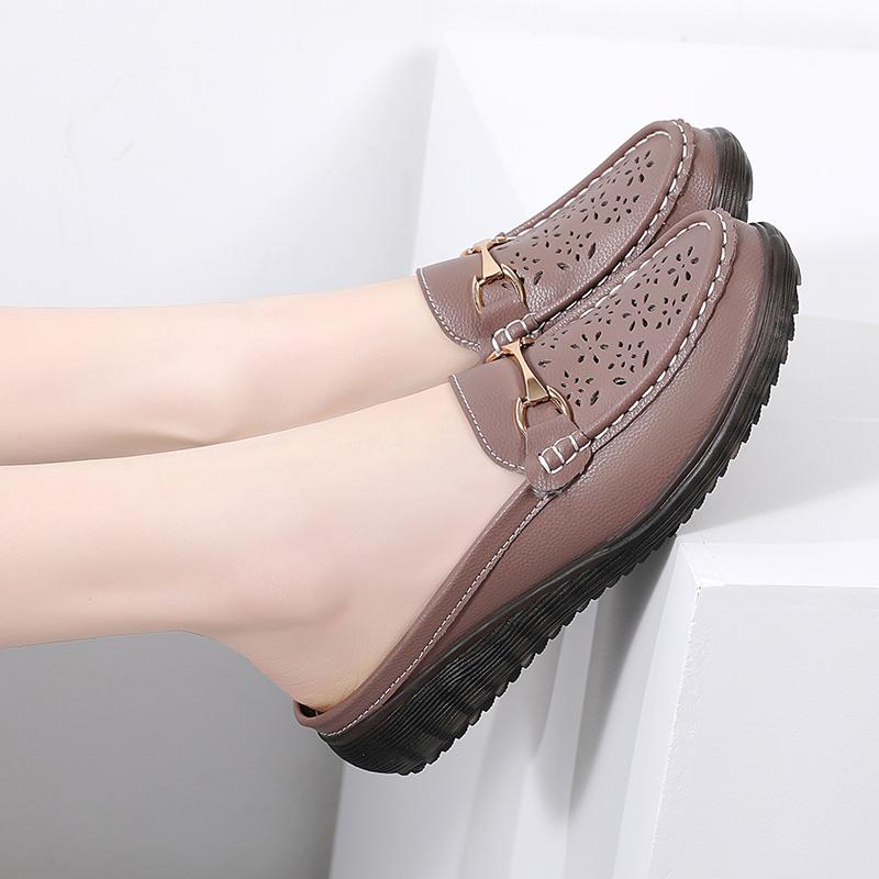 Women Soft Mules Loafers Slip On Slippers Casual Elegant Summer Breathable Leather Black Moccasin Shoes